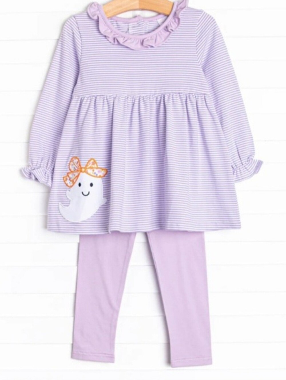 Girls' Lavender Striped Ghost Appliqué Matching Set